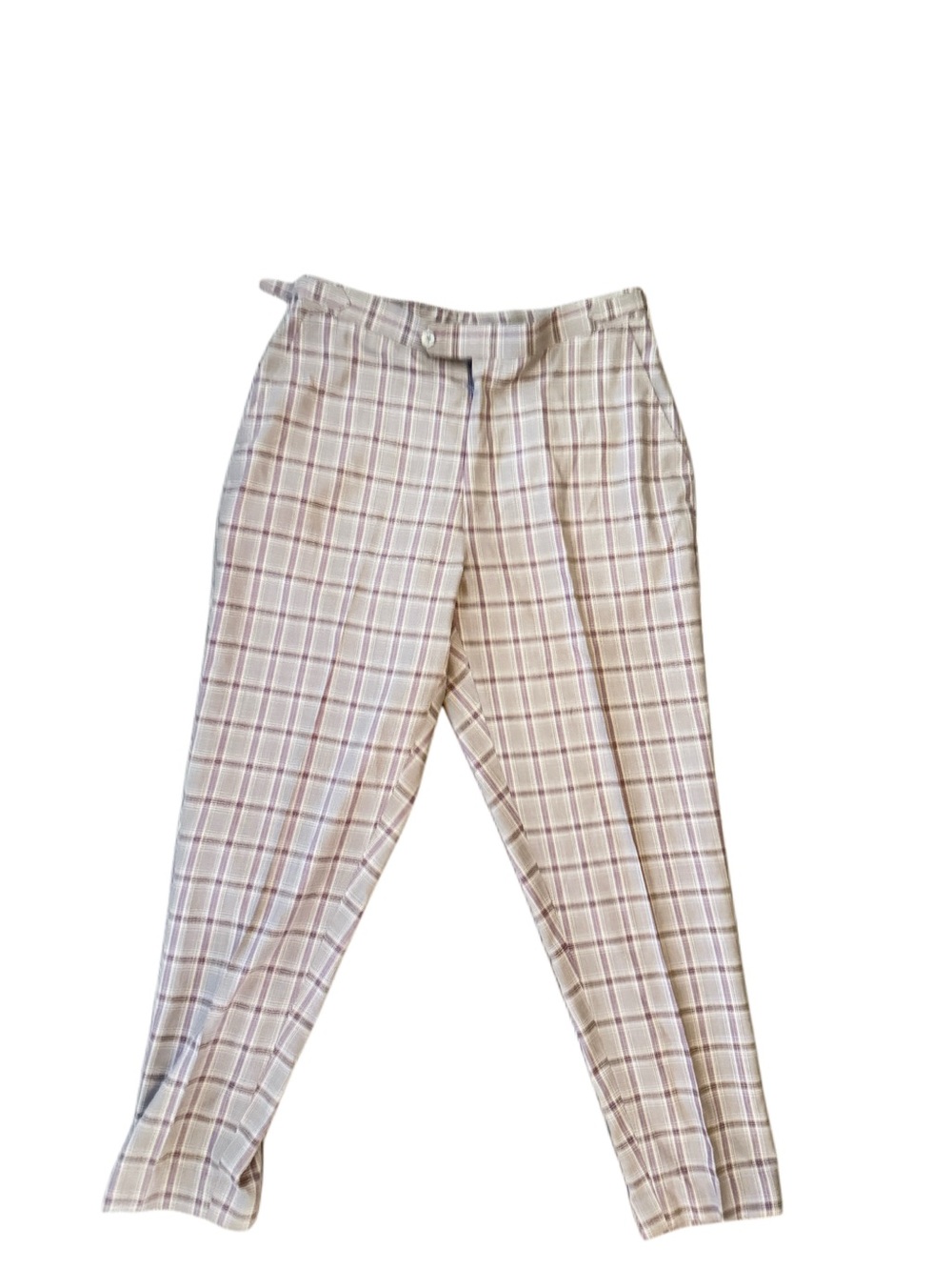 Vintage unisex Plaid High-Waist Tailored Pants - Taupe Plaid Sz 30
